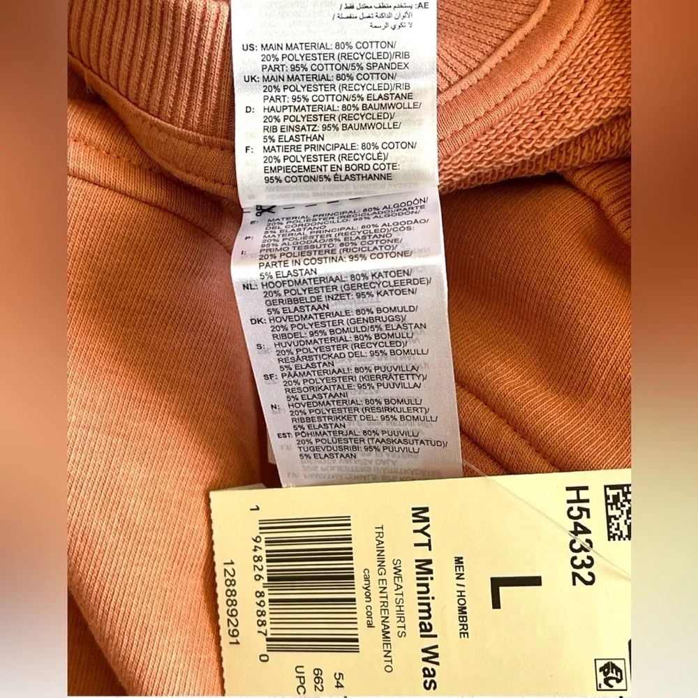 Reebok Men’s MYT Minimal Waste Crewneck Sweatshirt Canyon Coral Sz Large NWT - Picture 6 of 8